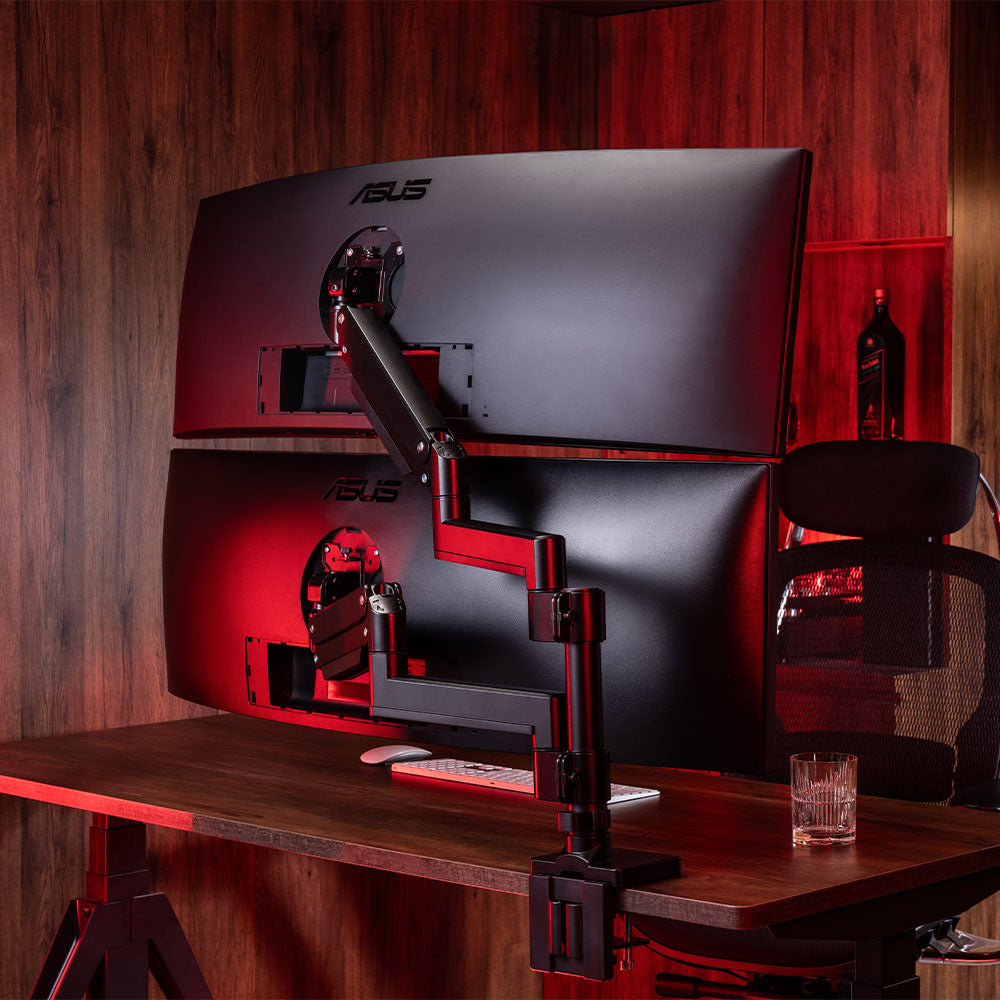 ULTRARM monitor arm and Moodular wooden monitor stand — modular, ergonomic, and designed for VISION ultrawide monitors. Enhances comfort, saves space, and elevates your workspace with precision craftsmanship.